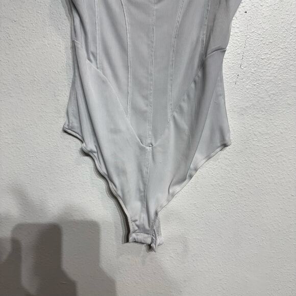 Free People Intimately White Ribbed Thong Bodysuit Sz M - Picture 4 of 14